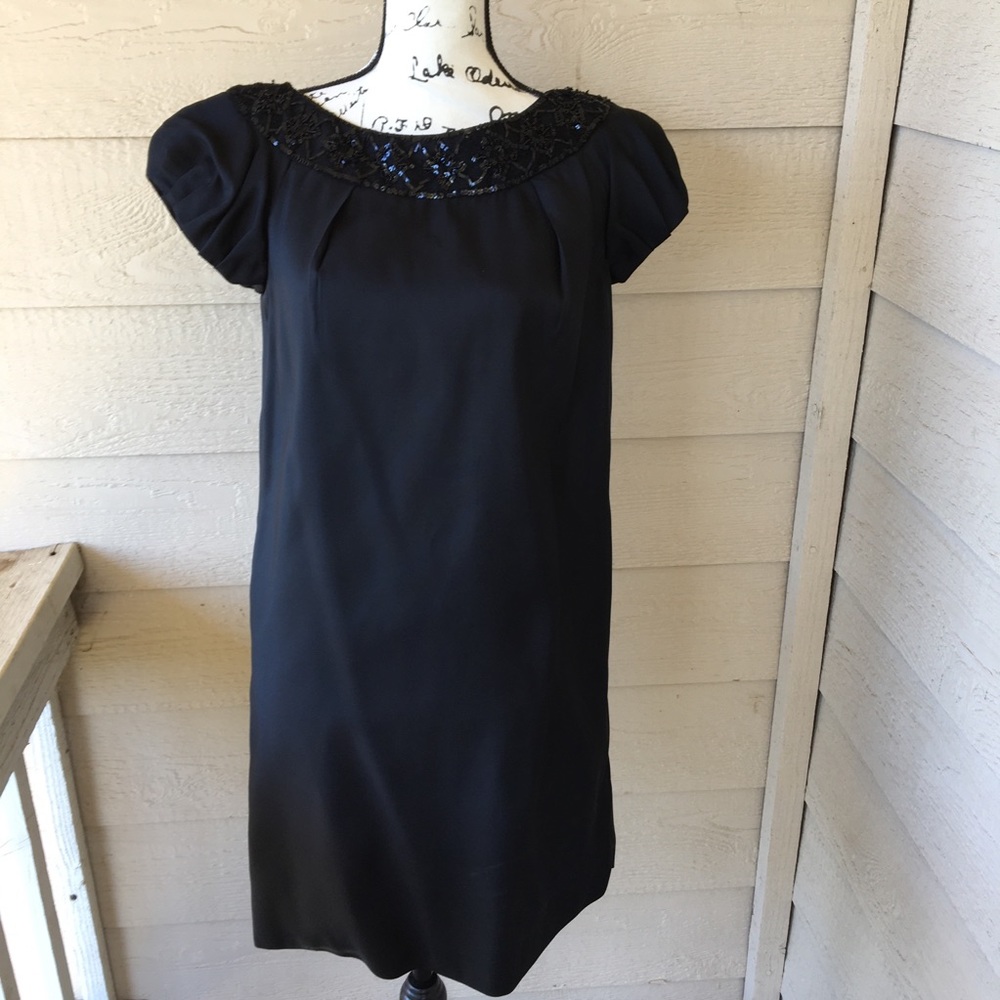 Sophisticated Marchesa Notte Silk Dress with Beaded Embroidery @ Collar.